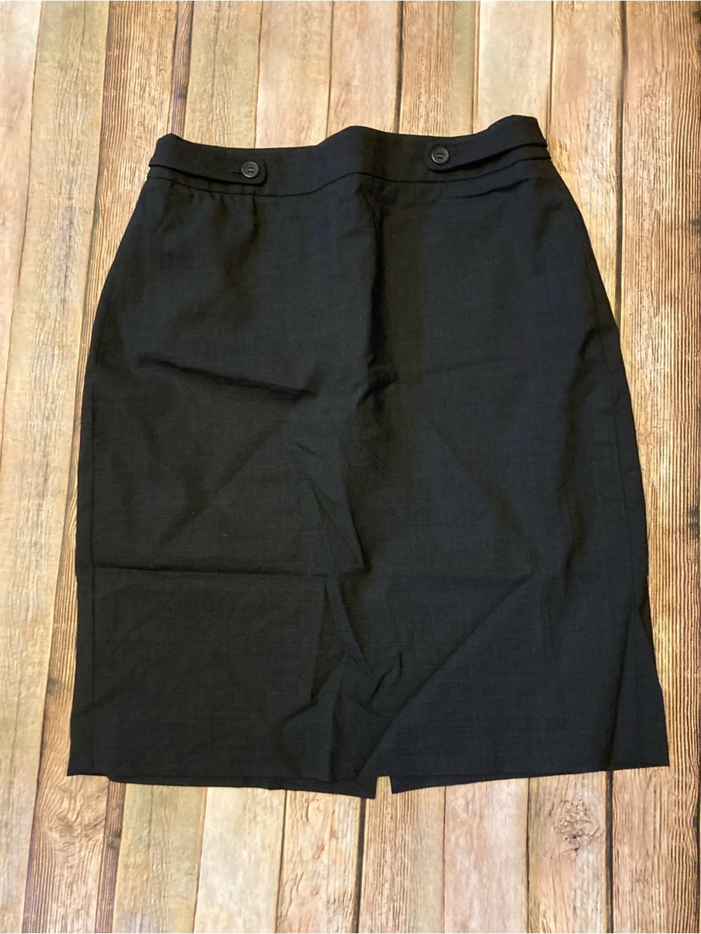 J. Crew Stretch Black Wool Blend Lined Pencil Skirt with Button Adjustment